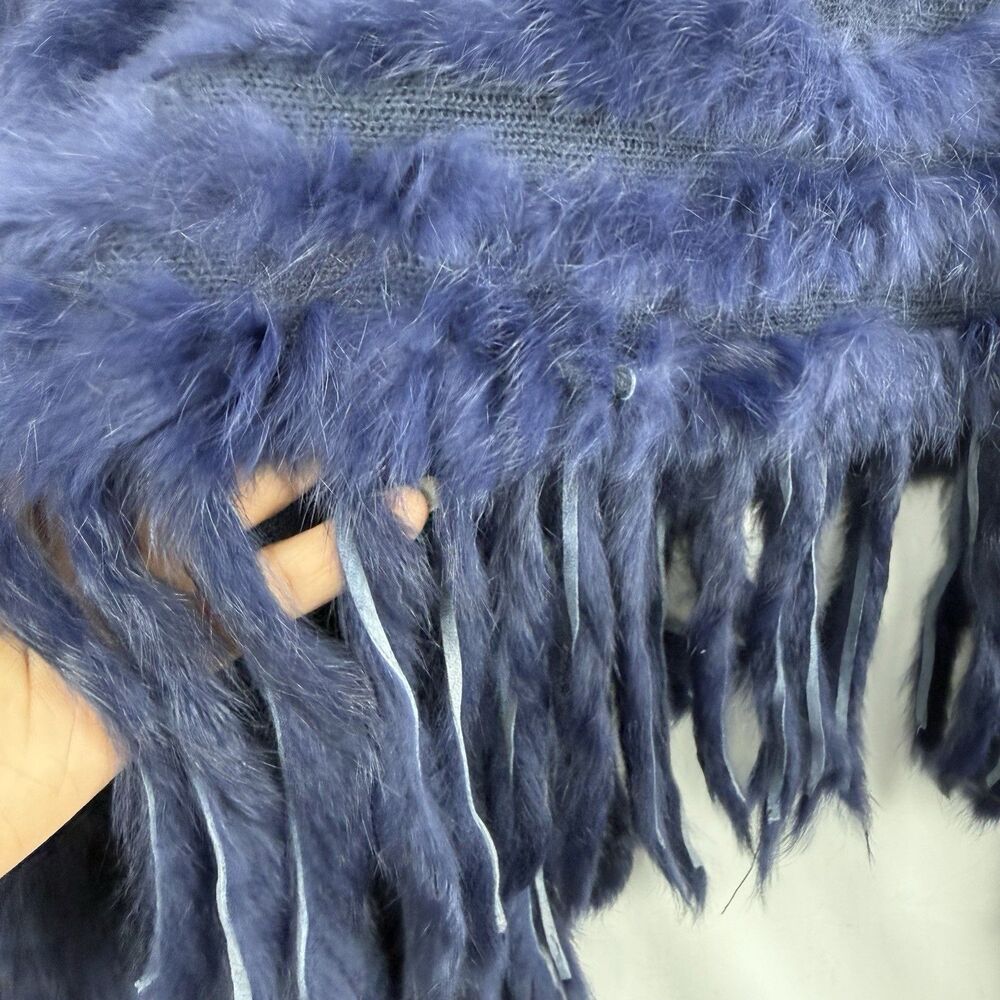 Navy Blue Faux Fur Poncho Cape Fringe Women’s One Size Soft Cozy Wrap - Picture 12 of 14